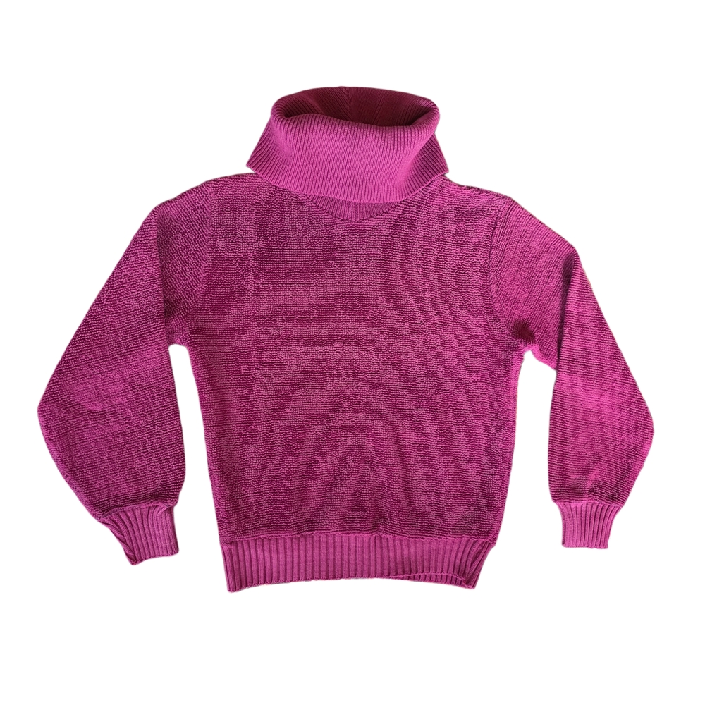 Vintage Barbiecore Fuchsia Pink Long Sleeve Turtleneck Stretchy Top Womens Small
